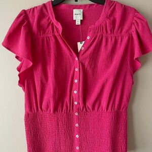 NWT Anthropologie x Maeve short-sleeve v-neck fitted waist top in hot pink XL